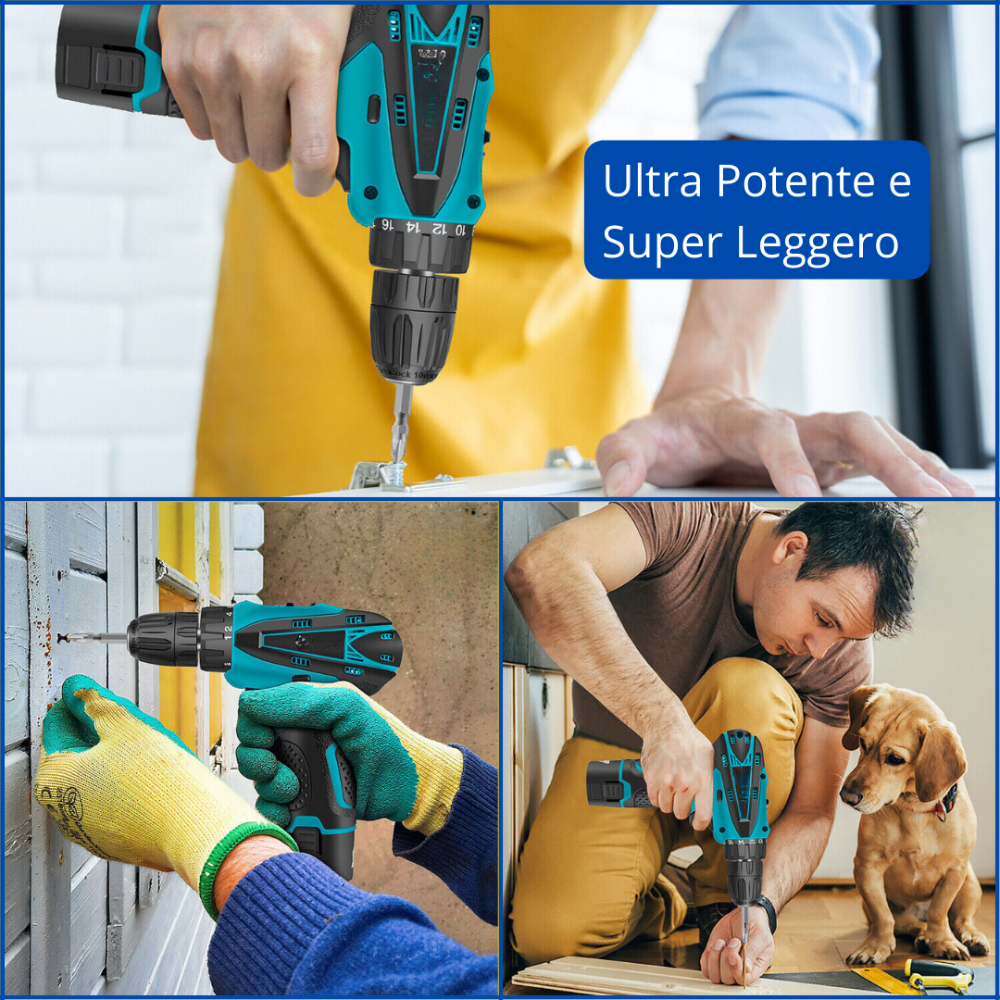 Kit Trapano Avvitatore + Smerigliatrice Flex con 2 Batterie 48V + dischi e accessori