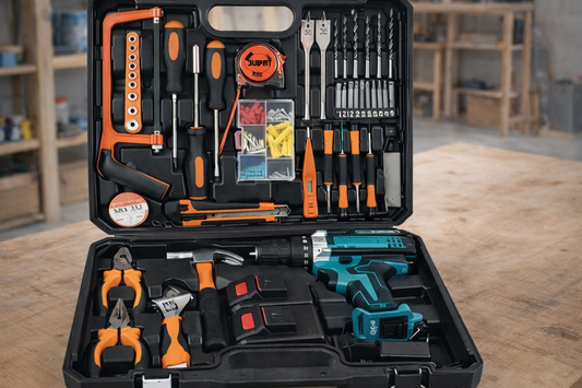 Kit Valigetta Attrezzi 118 Pezzi con Trapano Avvitatore a Batteria 48V Brushless con 2 Batterie