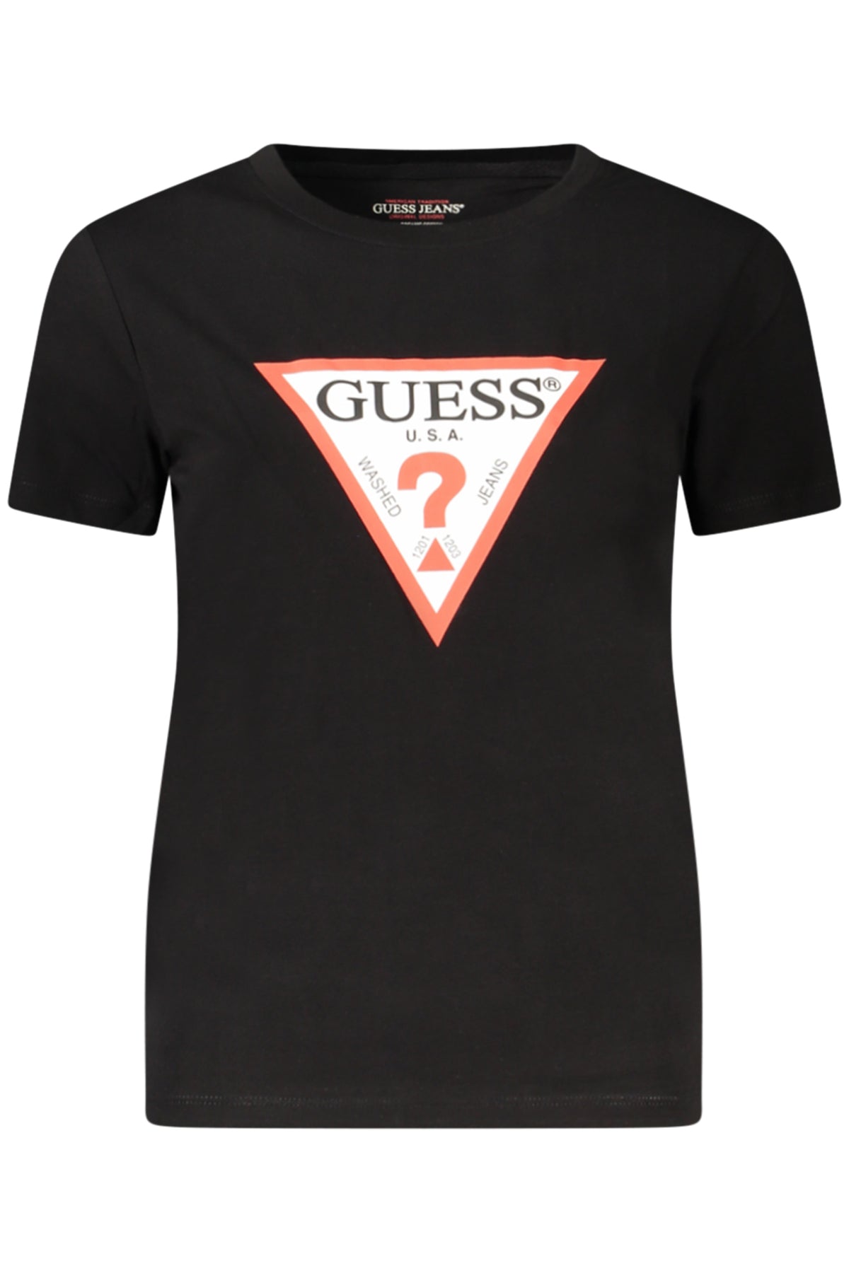 GUESS JEANS T-SHIRT MANICHE CORTE DONNA NERO